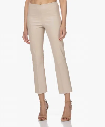 By Malene Birger Cropped Lamb Leather Trousers In Cement Beige In Neutral