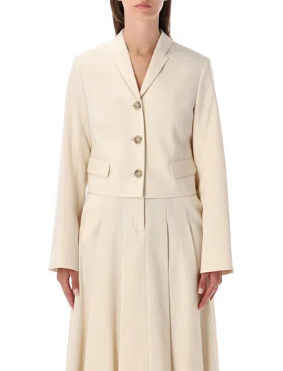 By Malene Birger Cropped Tailored Jacket With Notched Lapel And Buttoned Cuffs In Neutral