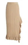 By Malene Birger Dani Ruffled Knit Midi Skirt In Brown