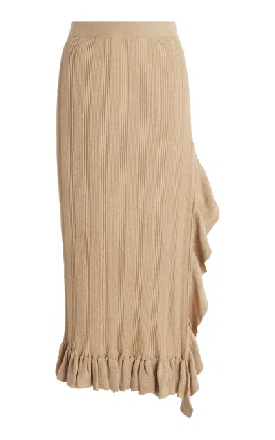 By Malene Birger Dani Ruffled Knit Midi Skirt In Brown
