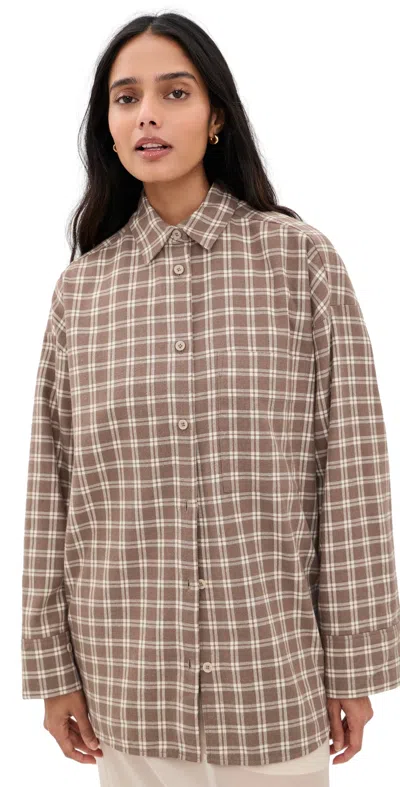 By Malene Birger Derris Flannel Button Down Shirt Fossil In Brown