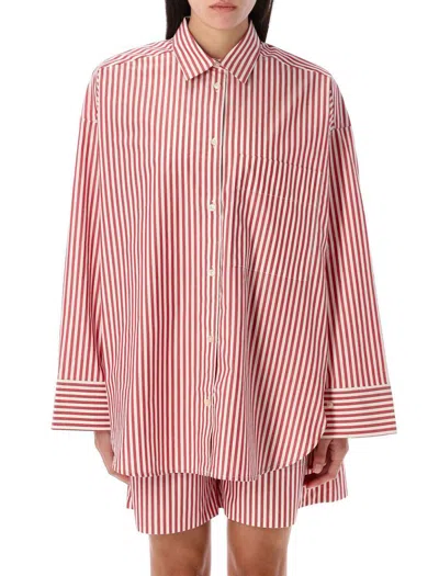 By Malene Birger Derris Organic Cotton Striped Shirt In Red White Stripes