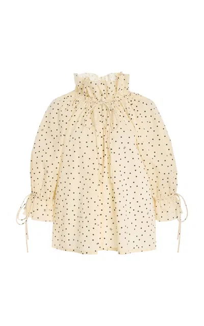 By Malene Birger Dicte Polka-dot Cotton-voile Top In Gold