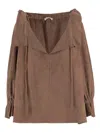 By Malene Birger Dicte Ruffled Drawstring Blouse In Brown