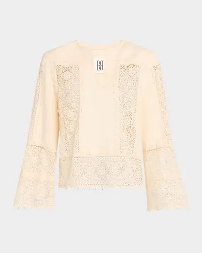By Malene Birger Donna Lace Inset Linen-cotton Blouse In Beige