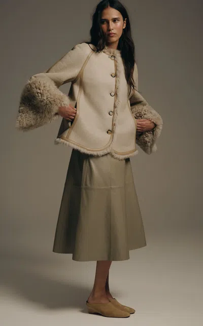 By Malene Birger Dora Shearling-trimmed Leather Jacket In Gray