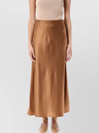 By Malene Birger Elastic Waistband Ankle Length Satin Skirt In Toasted Coconut