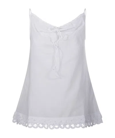 By Malene Birger Bow Lace Spaghetti Straps Top In White