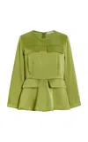 By Malene Birger Eloise Pocket-detailed Satin Top In Green