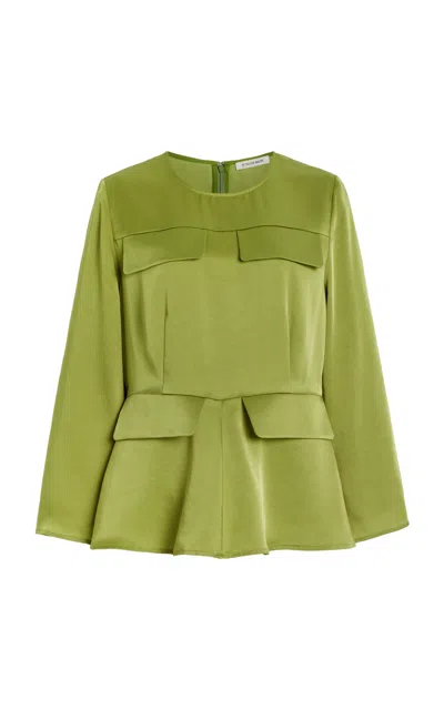 By Malene Birger Eloise Pocket-detailed Satin Top In Green