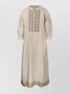 By Malene Birger Embroidered Detail Midi Length Puff Sleeves Dress