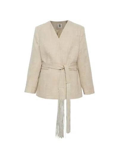 By Malene Birger Emma Fringed Belted Jacket In Neutral