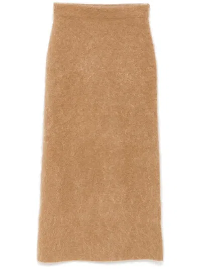 By Malene Birger Estille Brushed Mohair-blend Midi Skirt In Brown
