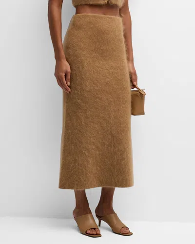 By Malene Birger Estille Straight Fuzzy Knit Midi Skirt In Brown