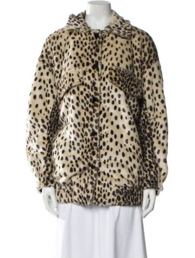 Pre-owned By Malene Birger Faux Fur Animal Print Faux Fur Coat In Neutral