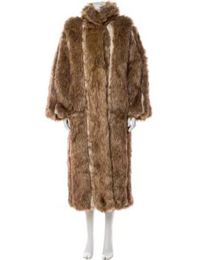 Pre-owned By Malene Birger Faux Fur Coat In Brown