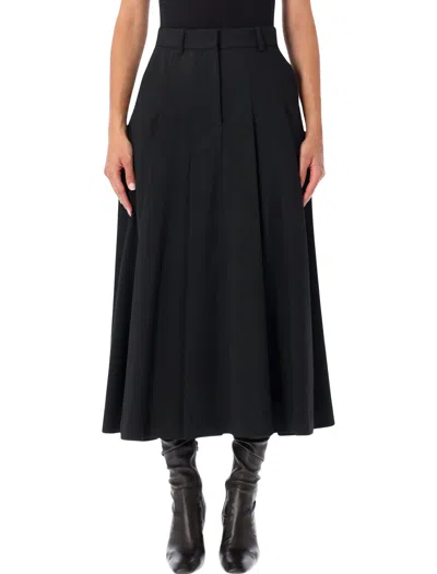 By Malene Birger Flared Midi Skirt With Structured Pleats And Fitted Waistband In Black