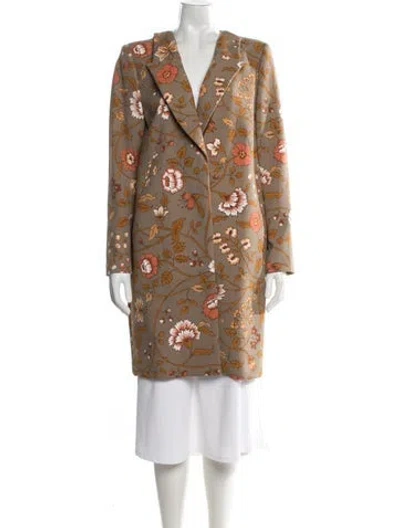Pre-owned By Malene Birger Floral Print Coat In Brown