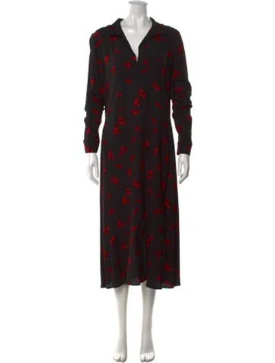 Pre-owned By Malene Birger Floral Print Long Dress In Black