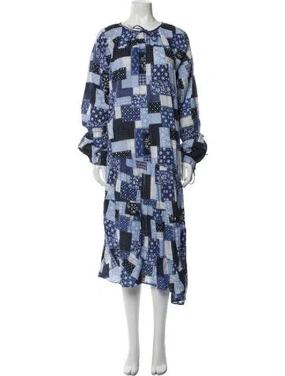 Pre-owned By Malene Birger Floral Print Long Dress In Blue