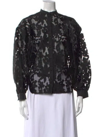 Pre-owned By Malene Birger Floral Print Long Sleeve Blouse In Black