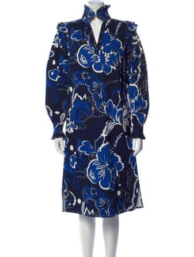Pre-owned By Malene Birger Floral Print Midi Length Dress In Blue