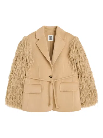 BY MALENE BIRGER FLUFFY-SLEEVED WOOL FAUX-FUR JACKET