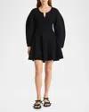 By Malene Birger Francesa Ribbed Puff-sleeve Mini Dress In Black