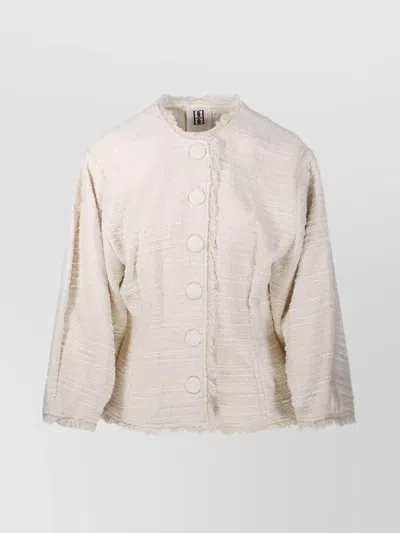 By Malene Birger Frayed Edges Textured Fabric Blazer In Neutral