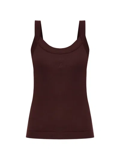 By Malene Birger Frillio Ribbed Logo-embroidered Cotton Top In Burgundy