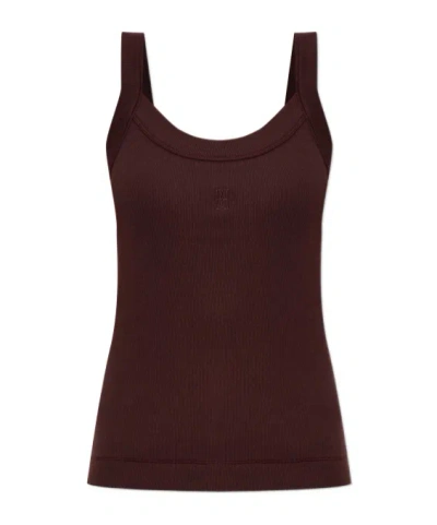 By Malene Birger Frillio Ribbed Logo-embroidered Cotton Top In Burgundy