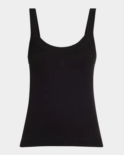 By Malene Birger Frillio Ribbed Monogram Tank Top In Black