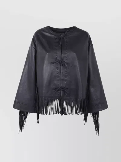 By Malene Birger Fringe Detail Leather Finish Long Sleeves In Blue