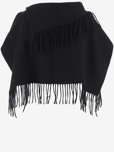 By Malene Birger Fringed Wool Cape In Black