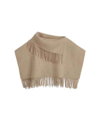 By Malene Birger Fringed Wool Cropped Poncho In Neutral