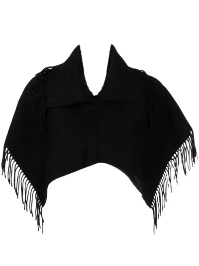 By Malene Birger Fringed Wool Cropped Poncho In 黑色