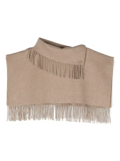 By Malene Birger Fringed Wool Cropped Poncho In Neutrals