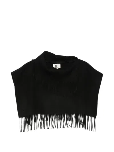 By Malene Birger Fringe-trimmed Embroidered-logo Scarf In Black