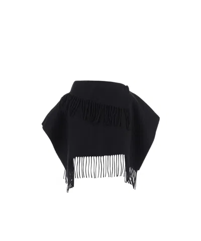 By Malene Birger Fringe-trimmed Embroidered-logo Scarf In Black