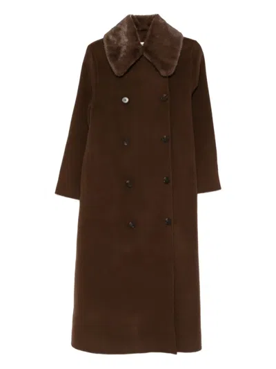 By Malene Birger Fur-collar Double-breasted Coat In Brown