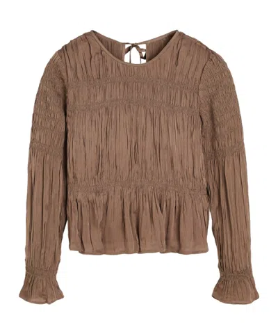 By Malene Birger Gathered Ruffle Top In Brown