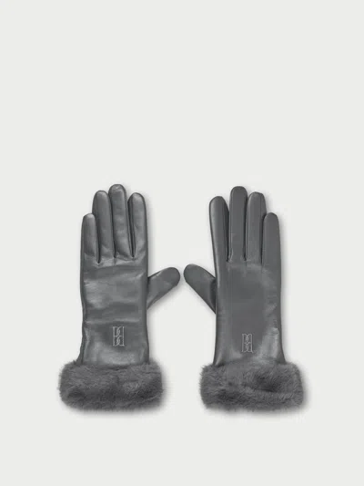 By Malene Birger Genna Leather Gloves In Brushed Grey