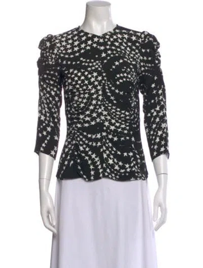 Pre-owned By Malene Birger Graphic Print Crew Neck Blouse In Black