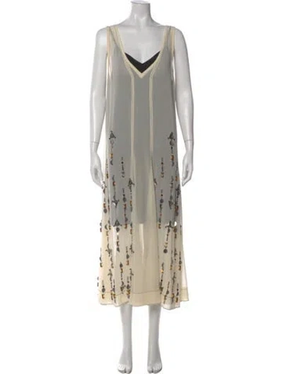 Pre-owned By Malene Birger Graphic Print Long Dress In Neutral