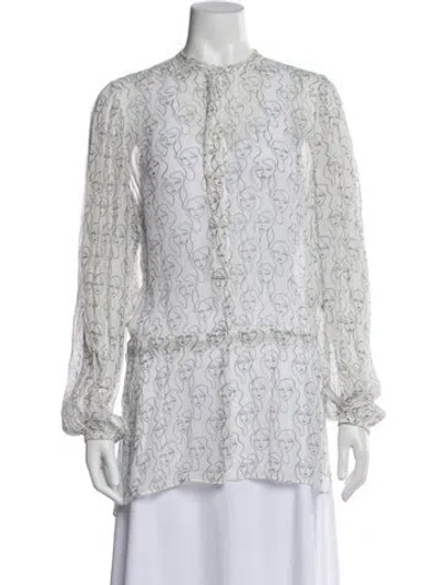 Pre-owned By Malene Birger Graphic Print Long Sleeve Blouse In Multi