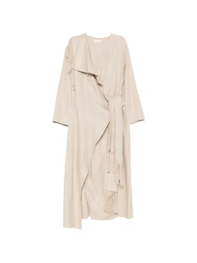 By Malene Birger Hanassa Fringed Wrap Midi Dress In Neutral