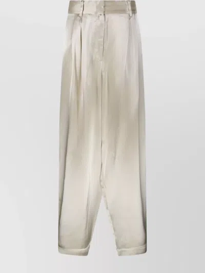 By Malene Birger High Waist Wide Leg Trousers With Satin Finish In Beige