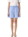 By Malene Birger Organic Cotton Stripes Loose Fit Shorts In Iris Blue Stripe Big