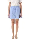 By Malene Birger Organic Cotton Stripes Loose Fit Shorts In Iris Blue Stripe Big