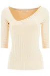 BY MALENE BIRGER 'IVENA' RIBBED TOP WITH ASYMMETRICAL NECKLINE